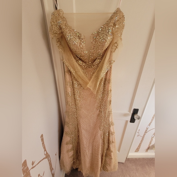 Gold Ball Gown Formal long sleeve dress - Picture 11 of 11